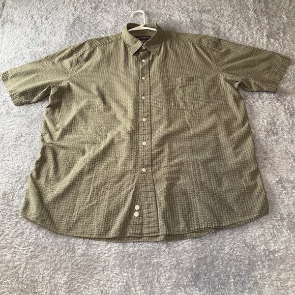 Eddie Bauer Green Cotton Short Sleeve Plaid Seersucker Button Down Shirt Size L - Picture 1 of 7